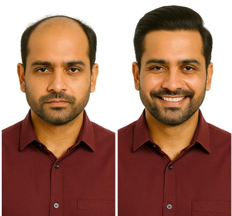 Before and after hair system result