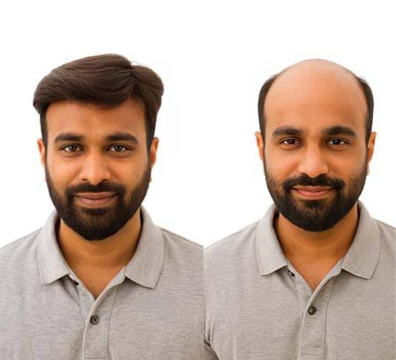 Before and after in a grey polo